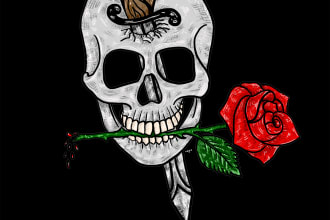 create illustration rose and skull or other