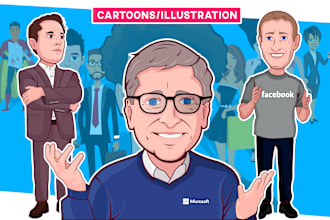 draw any cartoon character, vector portrait, and comic illustration