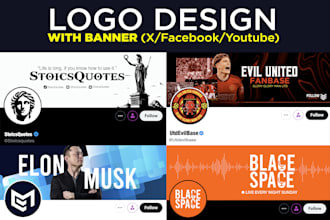 design logo and header for x, twitter, facebook,youtube etc