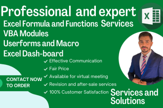 provide expert services in excel formula, macro, vba, google sheets