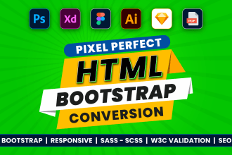 convert figma to html, psd to html, xd to html bootstrap