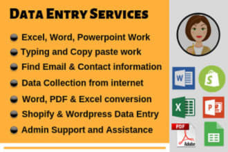 do excel data entry and web research, admin support, emails