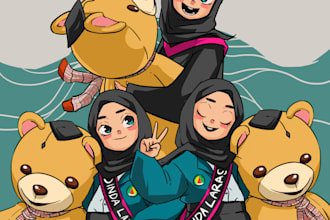 design awesome animals, human emoticon, stickers, mascot