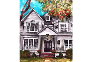 sketch architectural house portraits and landscape scenery with watercolor