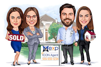 custom caricature for real estate agents and brokers team