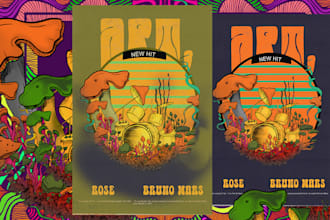 do psychedelic vintage or trippy music poster illustration