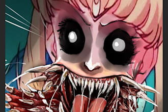 l create dark brutal gore illustration for comic album cover and youtube