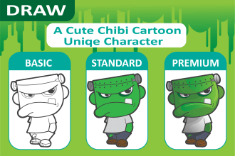 draw a cute chibi cartoon uniqe character