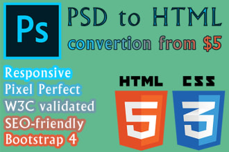 convert psd to html, html 5 and css, css3, psd to bootstrap
