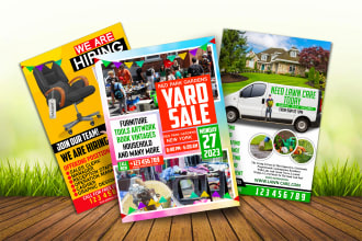 design yard sale, hiring, lawn care, lawn mowing, charity flyers