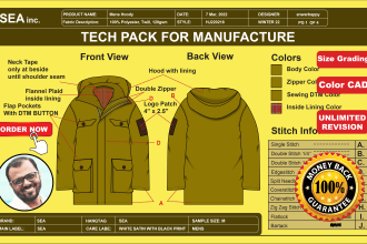 do manufacturer fashion clothing technical or tech pack grading