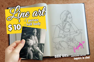 draw digital lineart outline for couple,friends and family