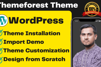install wordpress theme, import demo, customize and design
