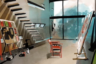 illustrate interior and architecture in abstract style
