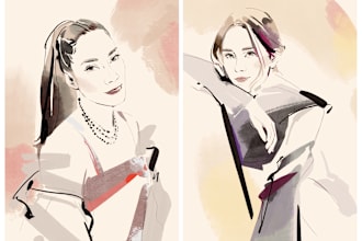 illustrate people portraits in an expressive abstract style