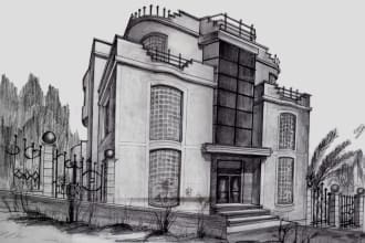 do handmade architecture sketches in bw or color