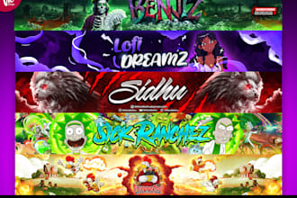design a youtube banner, gaming banner, twitch banner