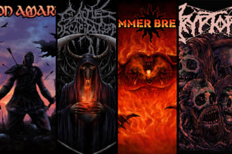 create fantasy,mystical,horror,dark art, metal illustration, skull, demons