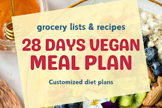 create 28 day vegan meal plan with recipes and grocery lists