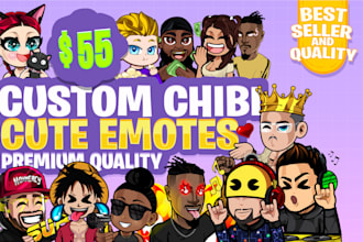 design custom chibi twitch emotes and sub badges for twitch, discord, or kick