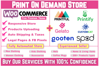 develop automated print on demand woocommerce store using printful and printify