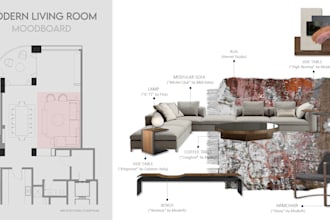 create interior design moodboards, 2d layouts, and shopping lists