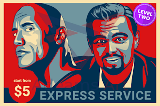 make a cartoon portrait in obama hope style poster campaign