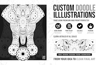 create detailed black and white doodle art for packaging and patterns