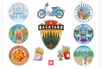 do monoline badge, line art, tshirt and logo design creation
