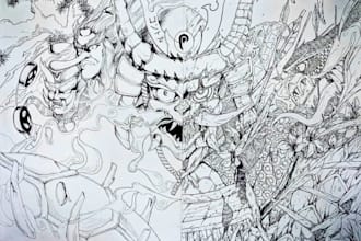 do black and white line art of your idea in 24 hour