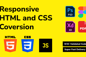 convert psd, figma, xd,  pdf to html with responsive