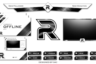 design animated twitch overlay screens and logo