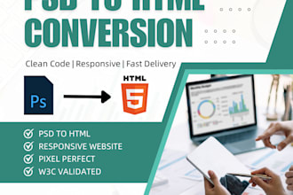 convert PSD to responsive HTML5 or bootstrap5 website