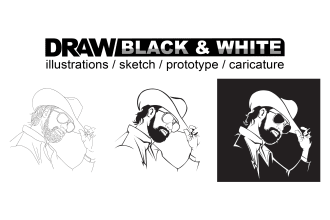 draw black and white illustrations sketch, prototype, caricature etc