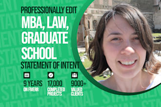 proofread and edit your law school, graduate, MBA, phd, or admissions essay