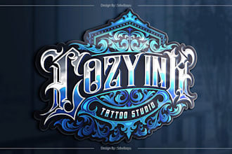 design tattoo and barbershop logo in victorian handwriting style