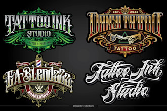 design tattoo and barbershop logo in victorian handwriting style
