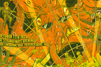 create a unique hand drawn psychedelic poster illustration