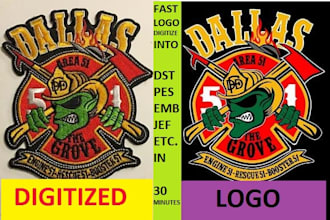 embroidery digitizing logo into dst emb pes jef in few hrs