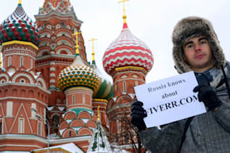 take a photo with your message in front of the most popular places in Moscow, Russia