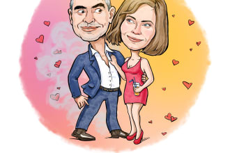 draw a detailed romantic couple caricature