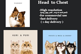 create a custom pet vector portrait within 24 hrs
