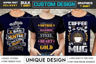 create unique bulk or graphics and typography t shirt design