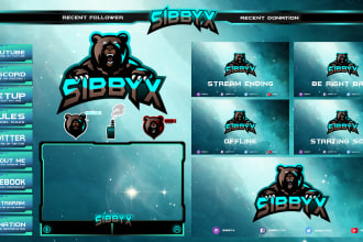 design animated twitch overlay, twitch logo, full stream pack
