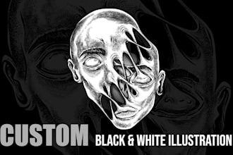 draw custom line art black and white illustration for you