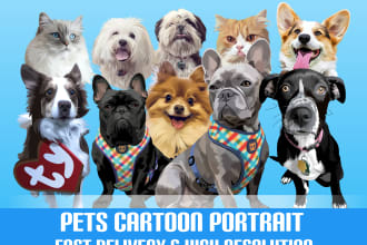 draw illustration your pets, dog, to cartoon vector potrait