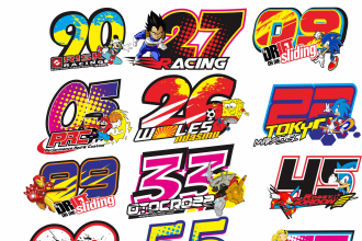 create racing number design with the mascot