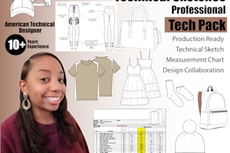 produce a sketch and tech pack for clothing or handbags
