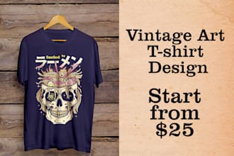 drawing a vintage retro art design for tshirts