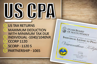 prepare and efile US tax returns for individual and business 1040, 1120, 1065